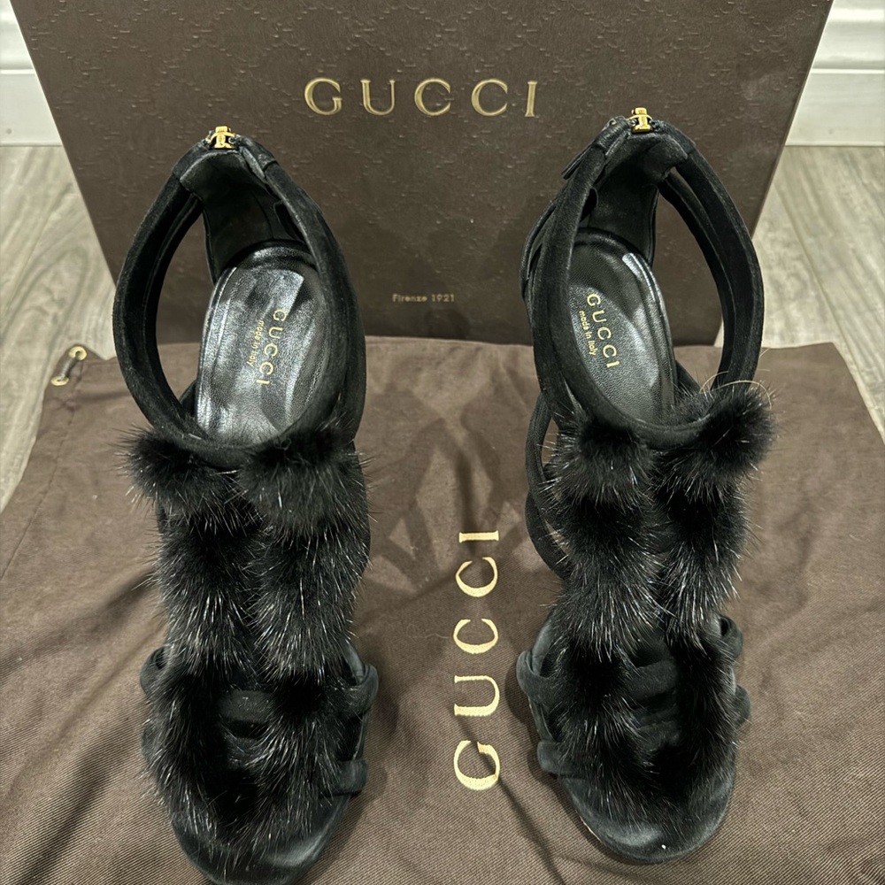 Gucci Black Fur Women's Sandals